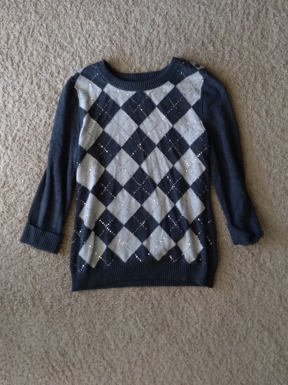 Banana Republic Factory Gray and White Argyle Print Knit Sweater Womens Size L